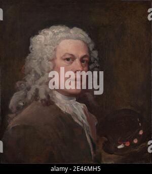 William Hogarth, 1697-1764, British, Self-Portrait, env. 1735. Huile sur toile. ascot , marron , cravat , regard , homme , palette , portrait , tournant , perruque. Hogarth, William (1697-1764), peintre et graveur Banque D'Images