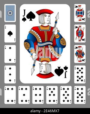 Jouer des cartes de Spades suit sur un fond vert. Conception originale. Nouveau design de cartes à jouer. Illustration de Vecteur