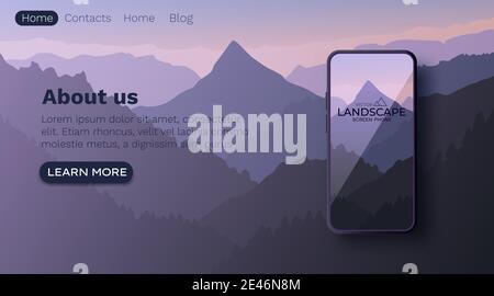 Paysage vectoriel avec silhouettes de montagnes. Arrière-plan de la nature. Maquette de fond d'écran de smartphone. Illustration vectorielle. Illustration de Vecteur