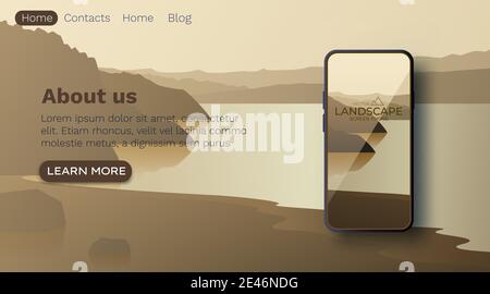 Paysage avec silhouettes de montagnes mer ou océan. Coucher de soleil sur la mer. Arrière-plan de la nature. Maquette de fond d'écran de smartphone. Illustration vectorielle. Illustration de Vecteur