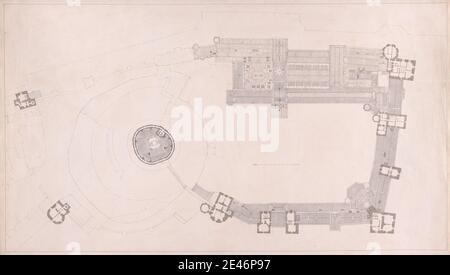 Studio de Sir Jeffry Wyatville, 1766–1840, British, Windsor Castle, Berkshire : Plan d'étage principal, après 1830. Aquarelle, stylo et encre noire, graphite sur papier vélin crème légèrement texturé et moyennement épais. Sujet architectural Banque D'Images