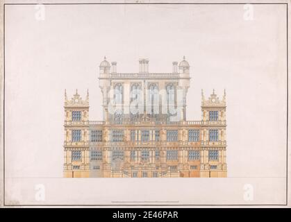 Studio de Sir Jeffry Wyatville, 1766–1840, British, Wollaton Park, Nottingham : South Elevation, CA. 1801. Stylo et encre noire et brune, graphite, aquarelle sur papier vélin légèrement texturé, moyennement épais, crème. Sujet architectural Banque D'Images