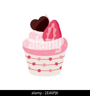 Symbole de la Saint-Valentin en forme de cupcake isolé sur fond blanc. Illustration de Vecteur
