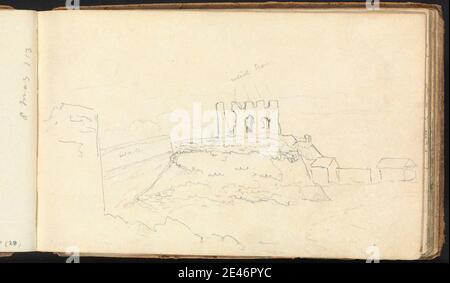 Thomas Bradshaw, né en 1767, British, Album of Landscape and Figure Studies: Croquis des ruines du château. Graphite. Domaine public Banque D'Images