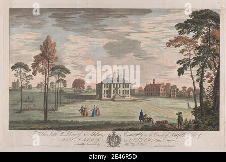 Samuel Buck, 1696–1779, British, The South West View of Melton Constable in the County of Norfolk, Siège de Sir Jacob Astley, c. 1741. Gravure colorée. Domaine public Banque D'Images