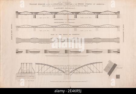 Charles Augustus Busby, 1788–1834, British, le célèbre pont en bois traversant le Delaware à Trenton, 1821. Domaine public Banque D'Images