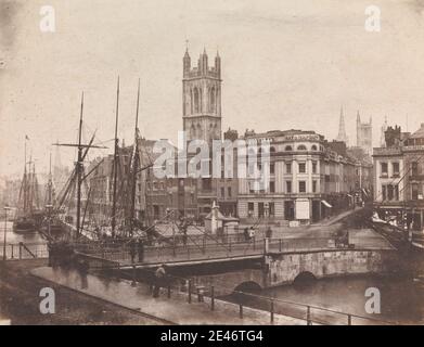 Artiste inconnu, dix-neuvième siècle, Harbour Scene, Bristol, ca. 1855. Papier salé de collodion humide négatif sur papier de véve fin, lisse, crème. Sujet architectural , pont (travaux de construction) , bâtiments , paysage urbain , port , navires. Bristol , Angleterre , Royaume-Uni Banque D'Images