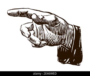 Main légèrement ouverte avec index pointant, après une gravure antique du début du XXe siècle Illustration de Vecteur