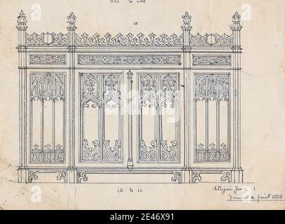 Augustus Welby Northmore Pugin, 1812–1852, British, Design for a Gothic Screen, 1830. Graphite et stylo et encre bleue sur papier vélin moyen, légèrement texturé, crème. Sujet architectural Banque D'Images