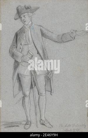 Paul Sandby RA, 1731–1809, British, Portrait de Thomas Sandby, R.A., le frère de l'artiste, non daté. Craie noire, craie blanche et craie bleue sur papier peint moyen, modérément texturé, bleu. Artiste , frère , portrait , chapeaux tricorne , bâtons de marche. SANDBY, Thomas (bap. 1723, d. 1798), architecte et dessinateur Banque D'Images