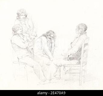 John Glover, 1767–1849, britannique, Sea-faring Men, non daté. Graphite sur papier vélin légèrement épais, légèrement texturé. Chaises , manteaux , genre sujet , rire , hommes , marins , parler , pantalons Banque D'Images