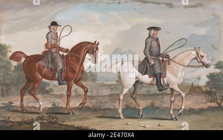 James Seymour, 1702–1752, Britannique, George Montague, premier comte de Halifax sur son chasseur blanc, Ironside, avec son Groom sur la justice, un Chestnut Foaled en 1721, 1721. Gouache, graphite et stylo à l'encre noire et brune sur papier légèrement épais moyennement texturé, beige, ponté. Portrait Banque D'Images