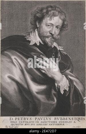 Paulus Pontius, 1603–1658, Flamand, D. Petrus Paulus Rubbens Eques, vers 1635. Gravure en ligne et gravure en crépi sur papier peint, de couleur moyenne, légèrement texturé, blanc brun, moyennement épais, légèrement texturé, crème, papier peint. Barbe, homme, portrait. Rubens, sir Peter Paul (1577-1640), peintre Banque D'Images