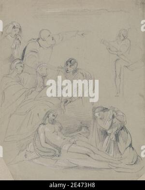 Artiste inconnu, Lamentation, 19e siècle. Graphite et craie blanche sur papier vélin gris modérément épais, légèrement texturé, collé sur une carte épaisse, lisse et grise. Mort , geste , stratification sur le Christ mort par ses parents et amis (le Christ habituellement sans couronne d'épines) , hommes , deuil , sujet religieux et mythologique , tristesse , pleurer , les femmes. Marie, mère de James le moins Jésus Christ (7-2 BC/BCE à 30-36 AD/ce) John l'évangéliste, Saint (c. 1–c. 100 AD) la Vierge Marie Mary Magdalene, Saint (début 1er c. AD – mi-fin 1er c. PUBLICITÉ) Banque D'Images