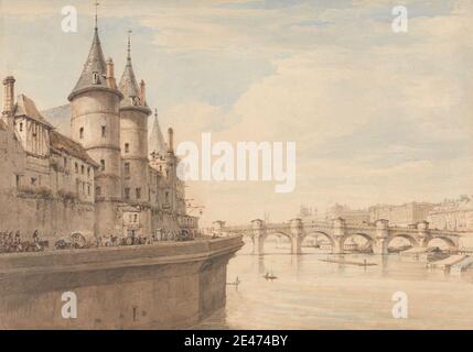 Henry Edridge, 1769–1821, British, The conciergerie, Paris, ca. 1818. Aquarelle, avec stylo, à l'encre brune et au graphite sur du papier à feuilles de beige modérément épais et moyennement texturées. Sujet architectural. Paris , Pont neuf , Seine Banque D'Images