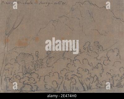 John Robert Cozens, 1752–1797, Britannique, près de St. Michele, Savoie, octobre 21, sans date. Graphite sur papier fin, légèrement texturé, crème. Paysage , montagnes , arbres. Europe , Italie , San Michele, Sacra di , Savoie Banque D'Images
