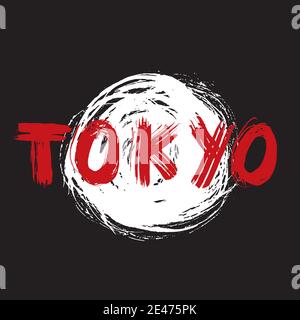 La calligraphie au pinceau de Tokyo, signe manuscrites lettrage grunge dessinés à la main, texte calligraphié. Vector illustration. Illustration de Vecteur