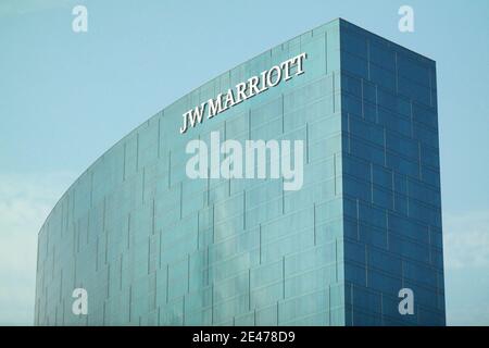 L'hôtel JW Marriott situé près du centre des congrès, dans le centre-ville d'Indianapolis, Indiana, États-Unis. Banque D'Images