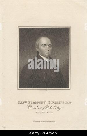 Imprimé par Samuel Freeman, 1773–1857, Britannique, révérend Timothy Dwight, D.D., président du Yale College, non daté. Gravure et gravure en créplet sur papier vélin moyen, légèrement texturé, crème. Buste , cravat , homme , portrait , pose , président , révérend , solennel , gilet , Yale College. Dwight, Timothy (1752-1817), président du collège, clergyman, poète, auteur Banque D'Images