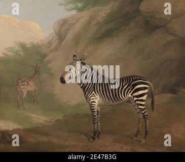 Jacques-Laurent Agasse, 1767–1849, Suisse, actif en Grande-Bretagne (à partir de 1800), Zebra, 1803. Huile sur toile. Art animal , rochers , grotte , paysage , lumière , ménagerie , zèbre (mammifère) Banque D'Images