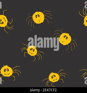Motif mignon Spider sans couture, dessin animé Spider Doodles dessin à la main Illustration d'arrière-plan Vector. Illustration de Vecteur