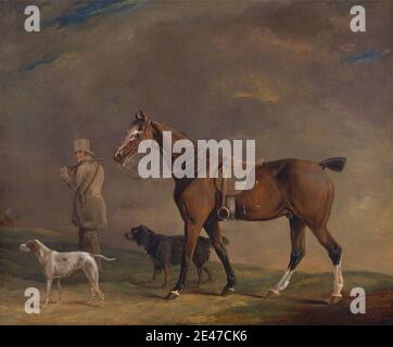 Edwin W. Cooper de Beccles, 1785–1833, britannique, SPORTIF avec des chiens de poney et de canon, ca. 1815. Huile sur toile. Animaux , costume , chiens (animaux) , cheval (animal) , récréation , réins , fusil , rural , selle , art sportif , étrier Banque D'Images