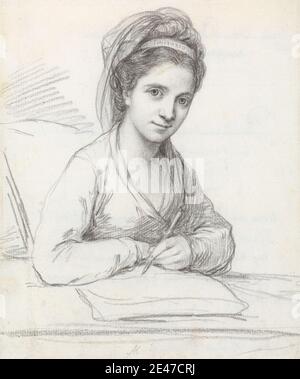 Angelica Kauffmann RA, 1741–1807, Suisse, active en Grande-Bretagne (1766–81), Auto-portrait, non daté. Graphite sur papier peint moyen, légèrement texturé et crème. Portrait. Kauffman, Angelica (1741-1807), peintre d'histoire et de portrait Banque D'Images