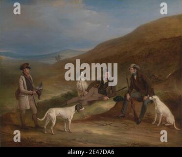 John Ferneley, 1782–1860, britannique, Edward Horner Reynard et son frère George Grouse-tournage à Middlesmoor, dans le Yorkshire, avec leur garde-chasse Tully Lamb, 1836. Huile sur toile. Costume , chiens (animaux) , tétras , récréation , fusil , rural , art sportif , sportifs. Angleterre , Europe , Harrogate , Yorkshire du Nord , Royaume-Uni , Yorkshire Banque D'Images