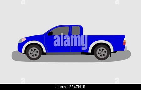 Camionnette bleue montrant une vue latérale. Modèle pour publicité de marque, style de conception, illustration vectorielle. Banque D'Images