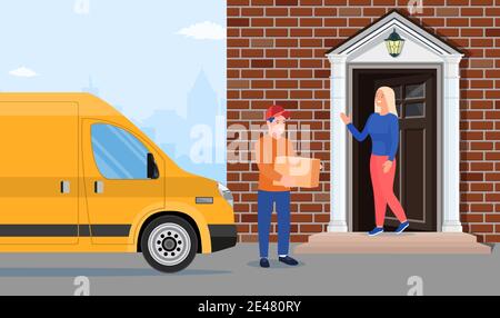 L'homme a laissé des boîtes en carton avec des marchandises Illustration de Vecteur