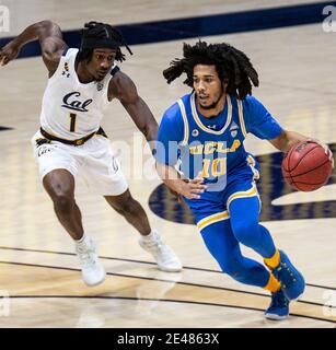 Hass Pavilion Berkeley Calif, États-Unis. 21 janvier 2021. CA U.S.A. UCLA Bruins garde Tyger Campbell (10) conduit à la canopée pendant le NCAA hommes de basket-ball jeu entre UCLA Bruins et la Californie Golden Bears 61-57 gagner au Hass Pavilion Berkeley Calif. Thurman James/CSM/Alay Live News Banque D'Images