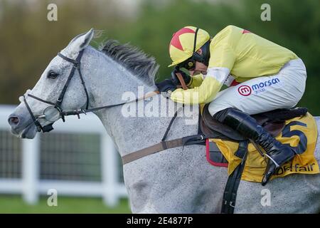 Photo du dossier datée du 05-12-2020 de Harry Skelton Riding Politologiue clear the last to win the Betfair Tingle Creek Chase at Sandown Park Racecourse, Esher. Date de publication : vendredi 22 janvier 2021. Banque D'Images