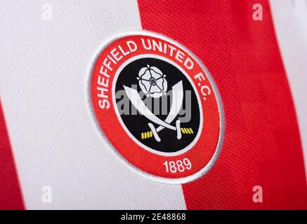 Gros plan sur la tenue de football Sheffield United FC 2020 heures sur 24, 21 jours sur 7. Banque D'Images