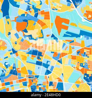 Carte d'art couleur de Klagenfurt, Carinthie, Autriche iin blues et oranges. Les gradations de couleurs de la carte de Klagenfurt suivent un schéma aléatoire. Illustration de Vecteur