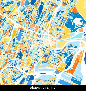 Carte d'art en couleur de Newark, New Jersey, UnitedStates dans les bleus et les oranges. Les gradations de couleurs de la carte Newark suivent un motif aléatoire. Illustration de Vecteur