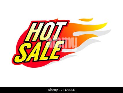 Étiquette de vente à chaud. Panneau feu chaud, bannière feu de promotion, étiquette de prix, vente à chaud, offre, prix. Illustration de Vecteur