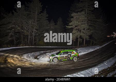 22 Marco BULACIA (BOL), Marcelo OHANNESIAN (ARG), TOKSPORT WRT SKODA Fabia Evo, RC2 Cogn2, action pendant le Championnat du monde de voitures de rallye WRC 2021, Monte Carlo Rally on 20 au 24 janvier 2021 à Monaco - photo Grumory Lenmand / DPPI / LM Banque D'Images