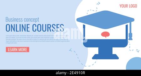 Cours en ligne, enseignement à distance, ensemble de concepts d'illustration à plat pour l'éducation mondiale. Graphiques de conception plate pour les sites Web, bannières Web, imprimés Illustration de Vecteur