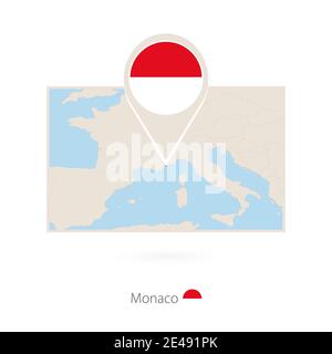 Carte rectangulaire de Monaco avec l'icône représentant une épingle de Monaco Illustration de Vecteur