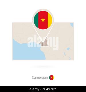 Carte rectangulaire du Cameroun avec icône en forme de pin du Cameroun Illustration de Vecteur