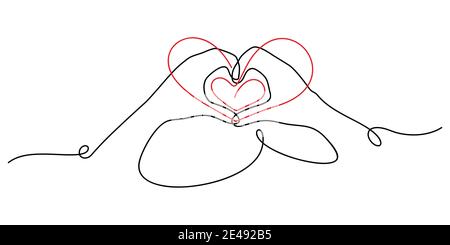 Art abstrait ligne dessin D'UNE femme et d'un homme en gros plan Mains montrant signe d'amour ou forme de coeur illustration du vecteur Illustration de Vecteur