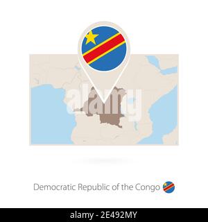 Carte rectangulaire de la République démocratique du Congo avec broche Icône de la RD Congo Illustration de Vecteur