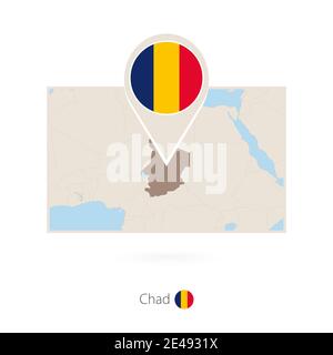 Carte rectangulaire du Tchad avec icône en forme de pin du Tchad Illustration de Vecteur
