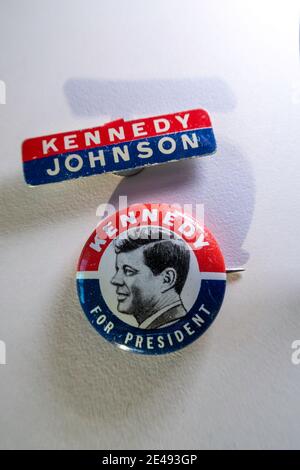 1960 boutons de campagne du Président Kennedy et Johnson, États-Unis Banque D'Images