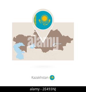 Carte rectangulaire du Kazakhstan avec l'icône représentant une épingle du Kazakhstan Illustration de Vecteur