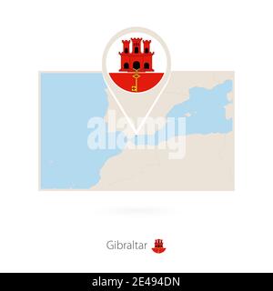 Carte rectangulaire de Gibraltar avec l'icône en forme de épingle de Gibraltar Illustration de Vecteur