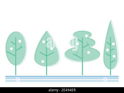 Dessin animé arbre plat icônes décoratives arrière-plan blanc isolé Illustration de Vecteur
