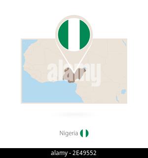 Carte rectangulaire du Nigeria avec l'icône représentant une épingle du Nigeria Illustration de Vecteur