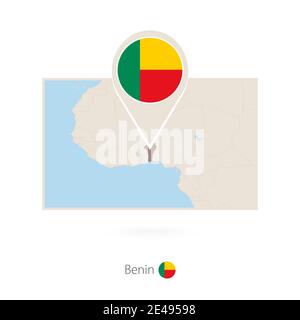 Carte rectangulaire du Bénin avec l'icône représentant une épingle du Bénin Illustration de Vecteur