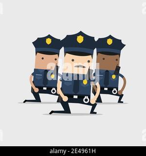 Les policiers agenouillent un personnage de dessin animé. Illustration de Vecteur